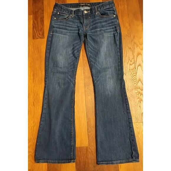 Express Jeans Boot Jeans Bootcut Low Rise Blue Denim Size 8 Dark Wash 34 x 32.5 - Picture 1 of 6